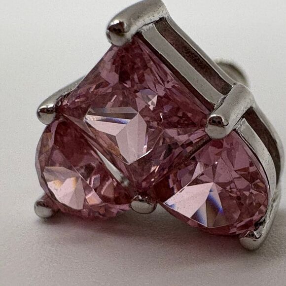 925 Sterling Silver Lab-Created Pink Sapphire Heart Halo Earrings - Picture 3 of 6